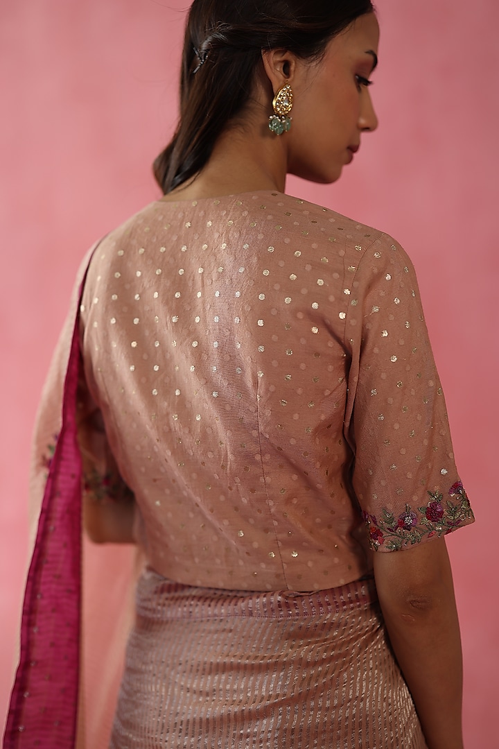 Beige Zari Silk Hand Embroidered Wedding Saree Set by Begum Pret at Pernia's Pop Up Shop