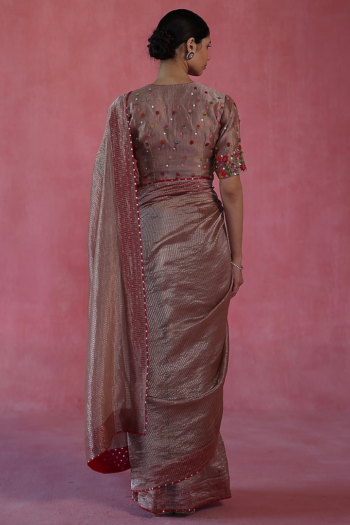 Beige Zari Silk Wedding Saree Set by Begum Pret at Pernia's Pop Up Shop