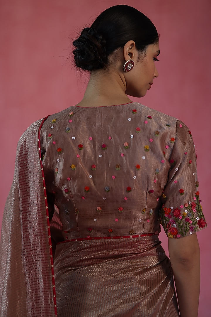 Beige Zari Silk Wedding Saree Set by Begum Pret at Pernia's Pop Up Shop