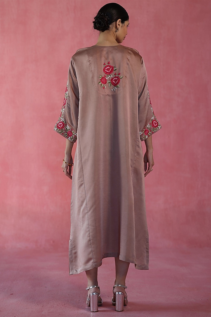 Beige Dola Silk Moti Work Kaftan by Begum Pret at Pernia's Pop Up Shop