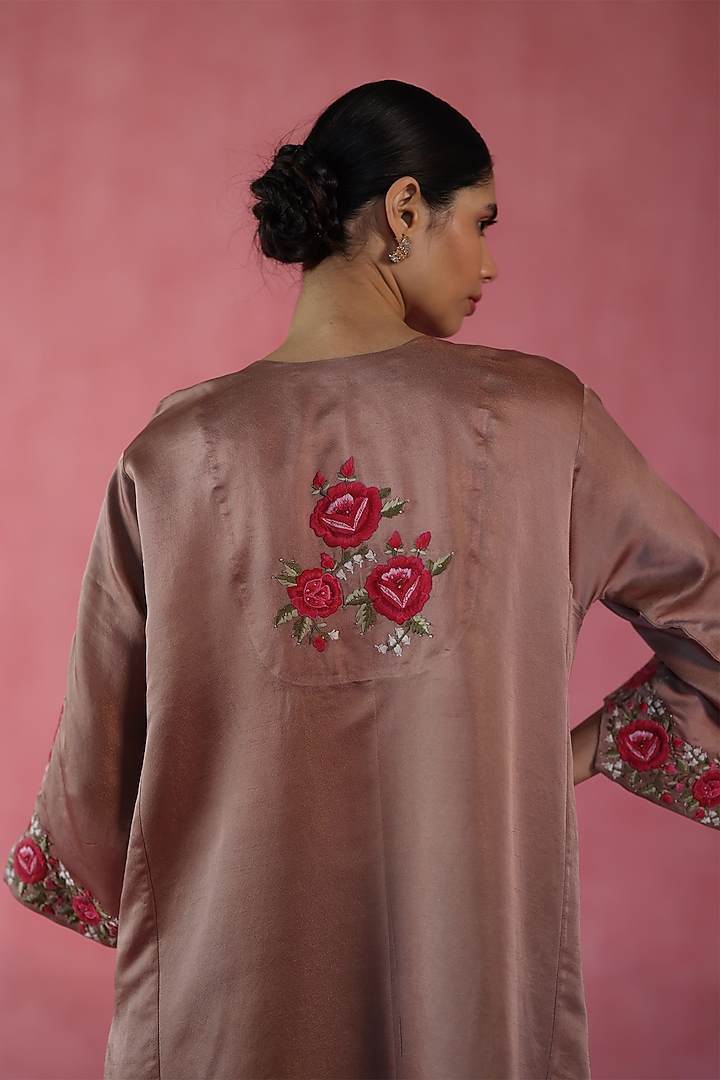 Beige Dola Silk Moti Work Kaftan by Begum Pret at Pernia's Pop Up Shop