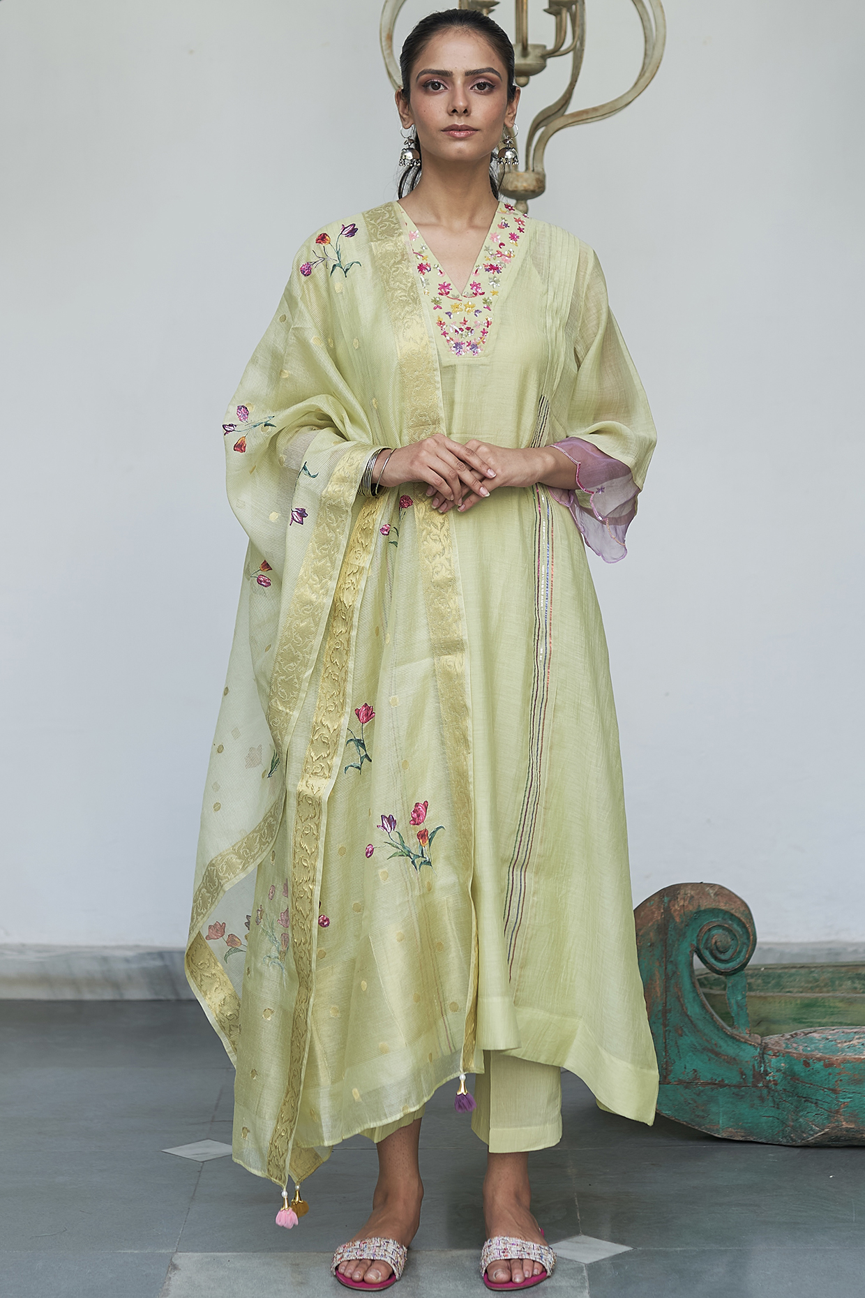 Yellow Kurta Set With Sequins Work by Begum Pret at Pernia's Pop Up Shop