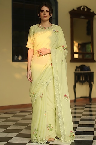 Mint Green Handloom Kota Saree Set by Begum Pret