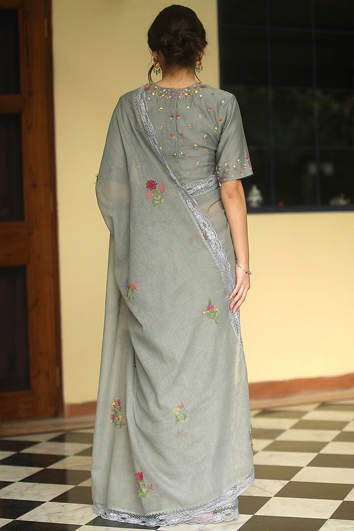 Grey Handloom Kota Party Wear Saree Set by Begum Pret at Pernia's Pop Up Shop