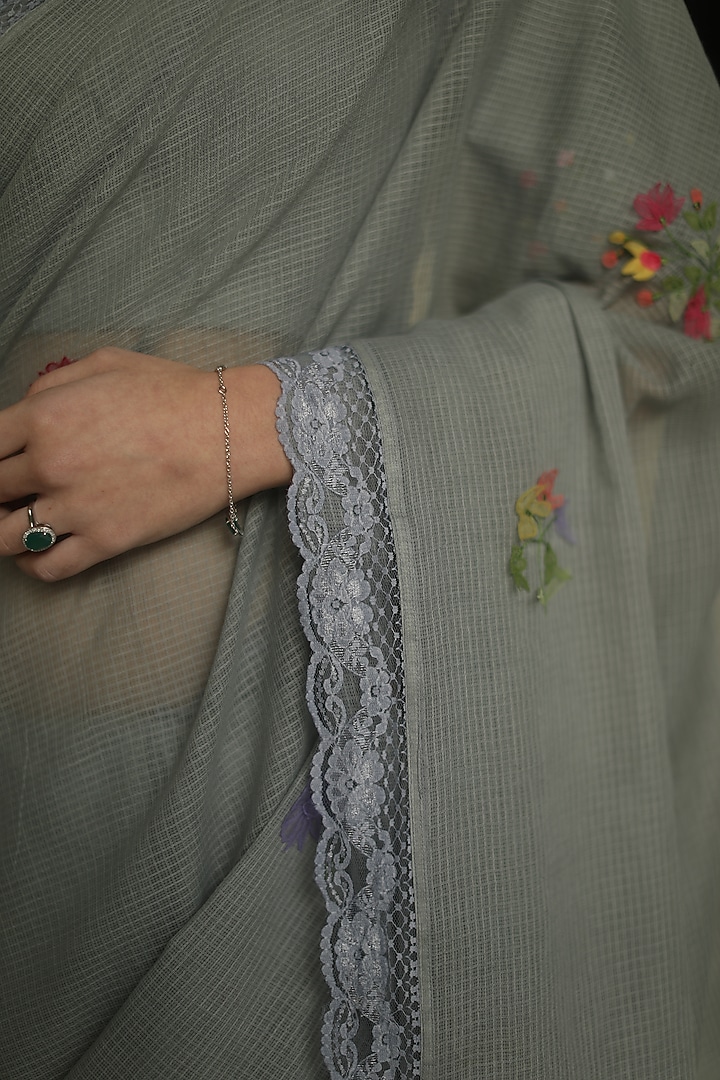 Grey Handloom Kota Party Wear Saree Set by Begum Pret at Pernia's Pop Up Shop