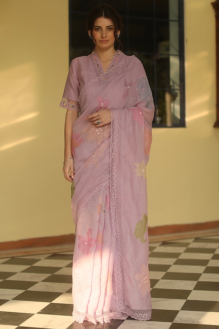 Lavender Chanderi Party Wear Saree Set by Begum Pret at Pernia's Pop Up Shop