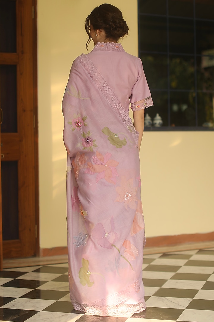 Lavender Chanderi Party Wear Saree Set by Begum Pret at Pernia's Pop Up Shop