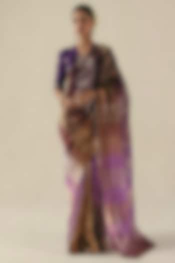 Purple Metallic Tissue Organza Silk Mukaish Embroidered Wedding Saree Set by Begum Pret at Pernia's Pop Up Shop