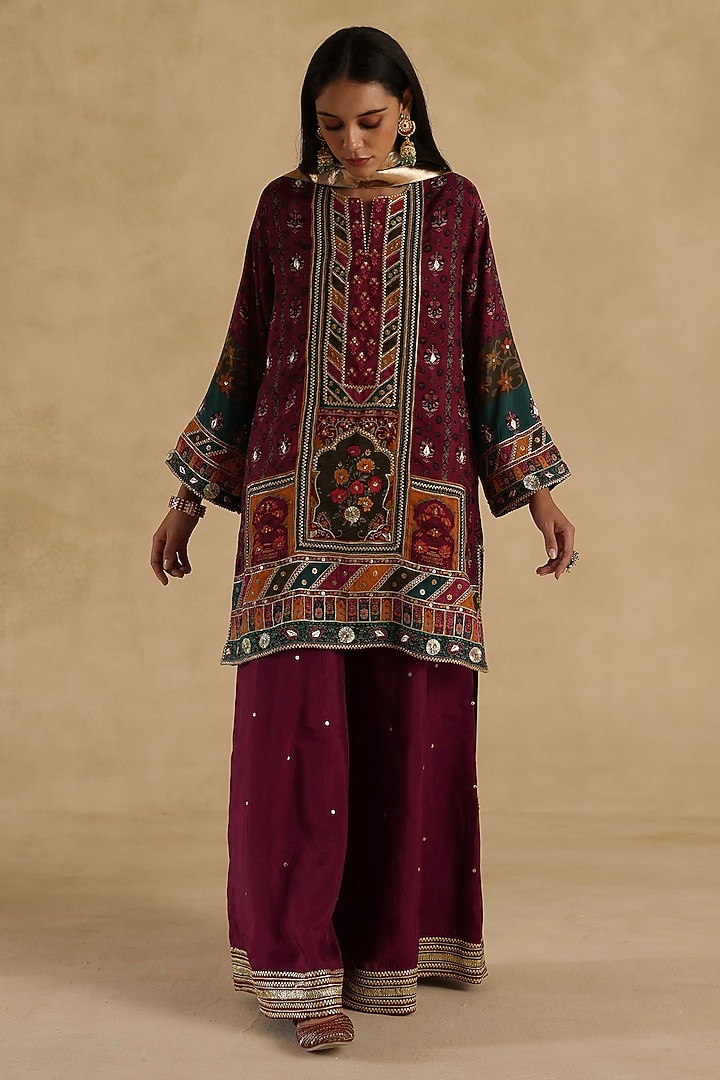 Multi-Colored Habutai Silk Zari Embroidered Party Wear Sharara Set by Begum Pret at Pernia's Pop Up Shop