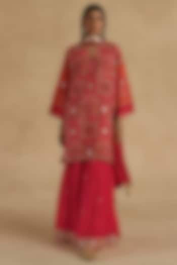 Reddish-Pink Habutai Silk Party Wear Sharara Set by Begum Pret at Pernia's Pop Up Shop
