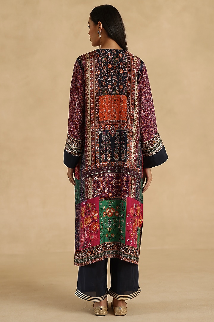 Multi-Colored Habutai Silk Patchwork Kurta Set by Begum Pret at Pernia's Pop Up Shop