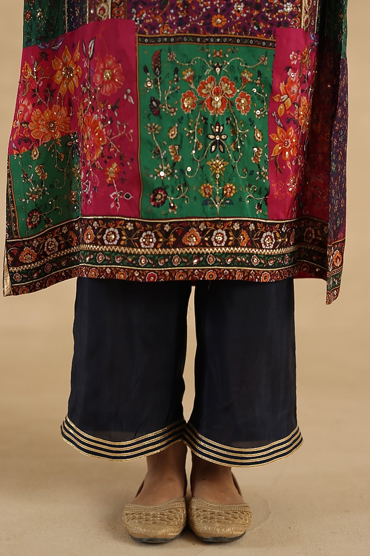 Multi-Colored Habutai Silk Patchwork Kurta Set by Begum Pret at Pernia's Pop Up Shop