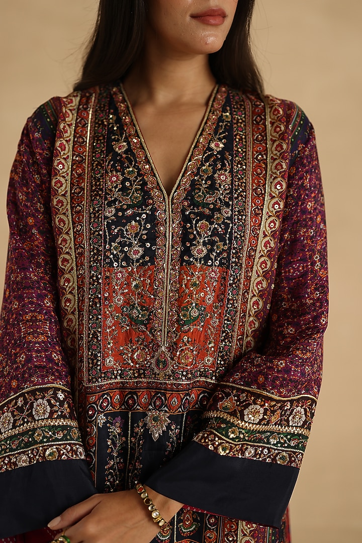 Multi-Colored Habutai Silk Patchwork Kurta Set by Begum Pret at Pernia's Pop Up Shop