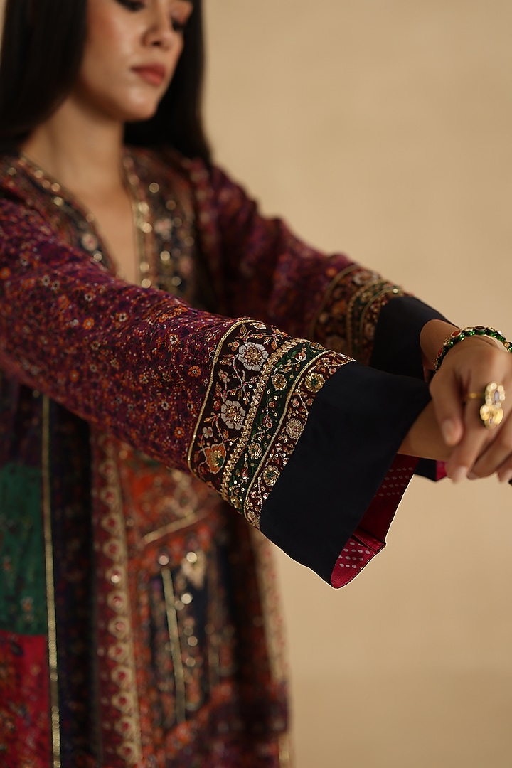 Multi-Colored Habutai Silk Patchwork Kurta Set by Begum Pret at Pernia's Pop Up Shop