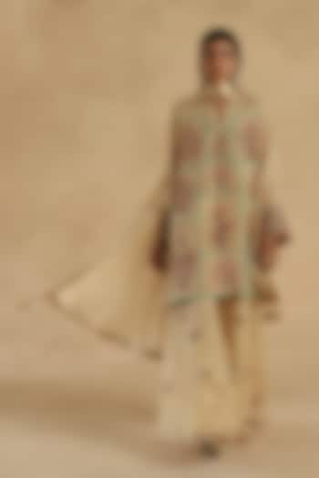 Beige Habutai Silk Zari Embroidered Party Wear Sharara Set by Begum Pret at Pernia's Pop Up Shop