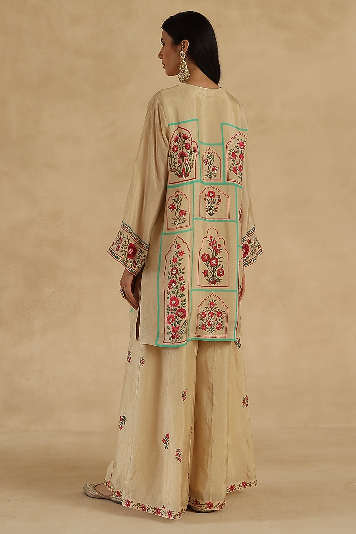 Beige Habutai Silk Zari Embroidered Party Wear Sharara Set by Begum Pret at Pernia's Pop Up Shop