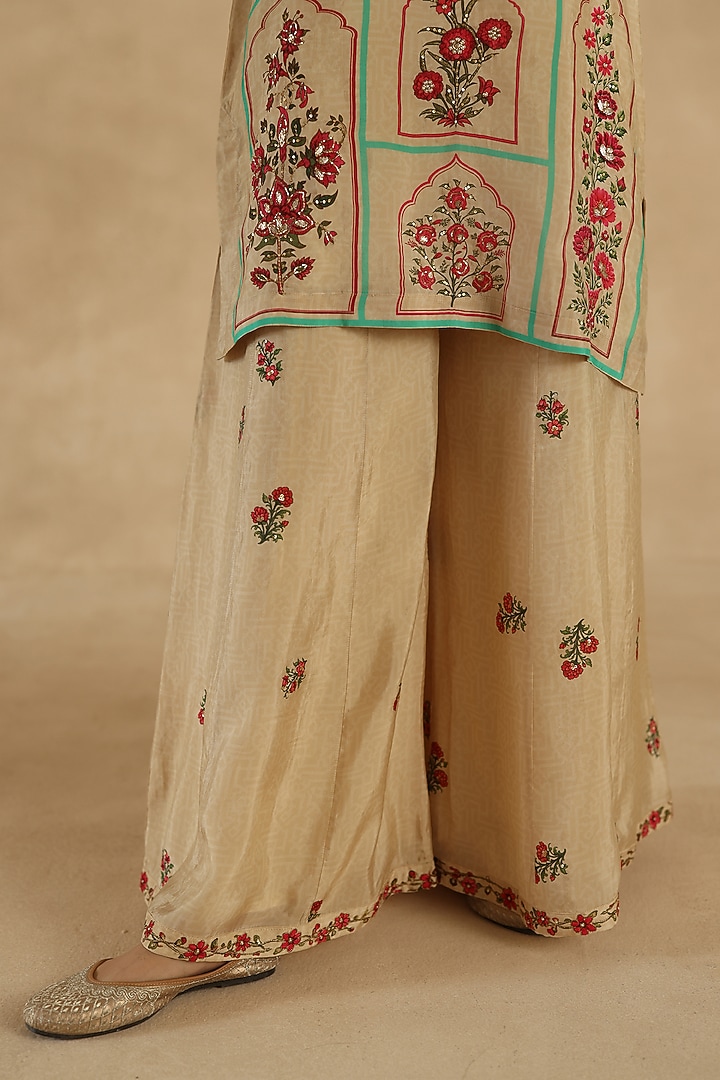 Beige Habutai Silk Zari Embroidered Party Wear Sharara Set by Begum Pret at Pernia's Pop Up Shop
