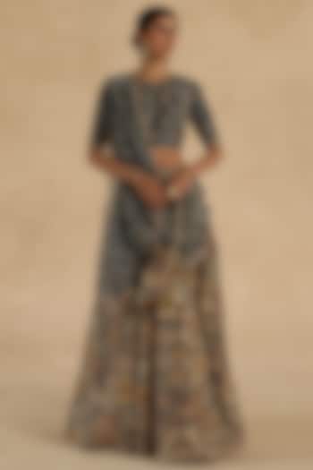 Grey Silk Wedding Lehenga Saree Set by Begum Pret at Pernia's Pop Up Shop