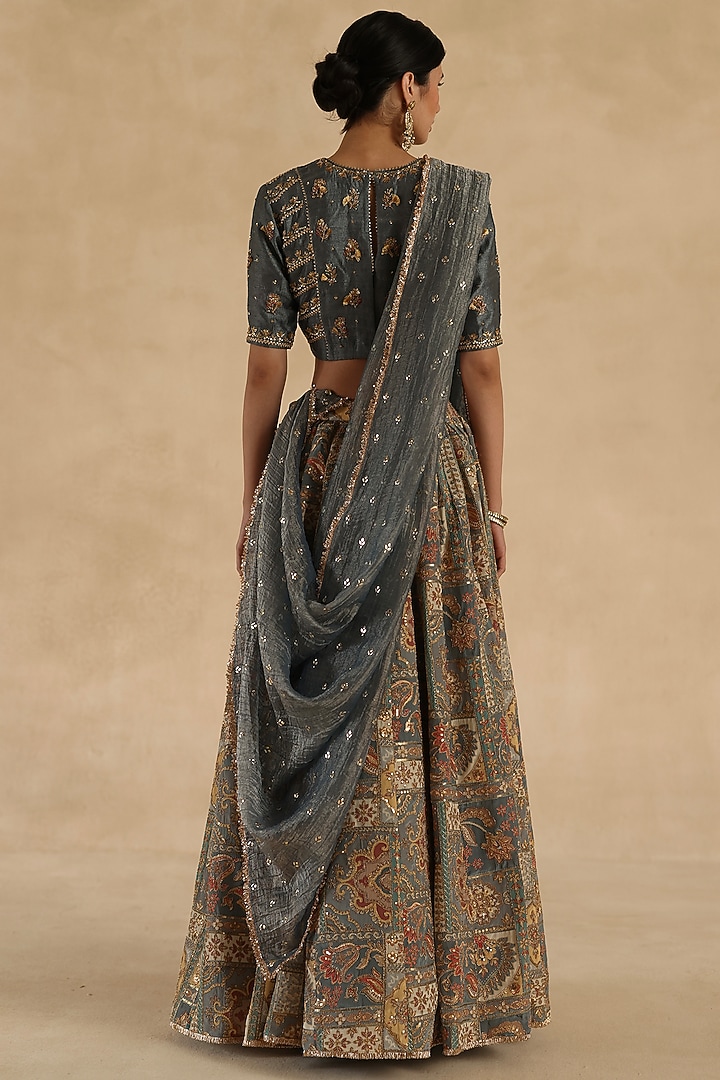 Grey Silk Wedding Lehenga Saree Set by Begum Pret at Pernia's Pop Up Shop