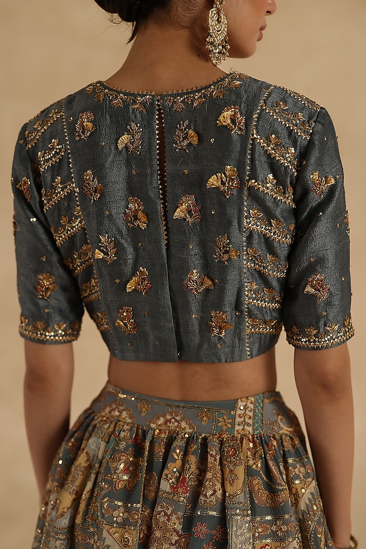 Grey Silk Wedding Lehenga Saree Set by Begum Pret at Pernia's Pop Up Shop