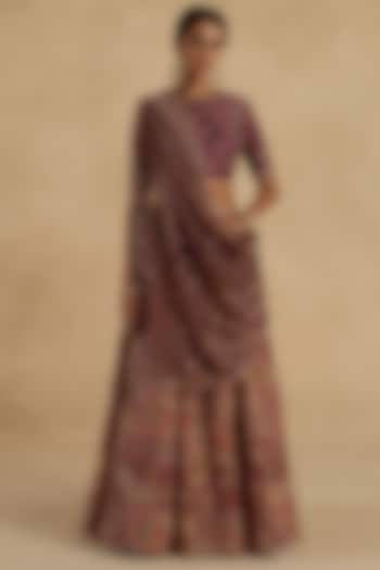 Plum Silk Wedding Lehenga Saree Set by Begum Pret at Pernia's Pop Up Shop