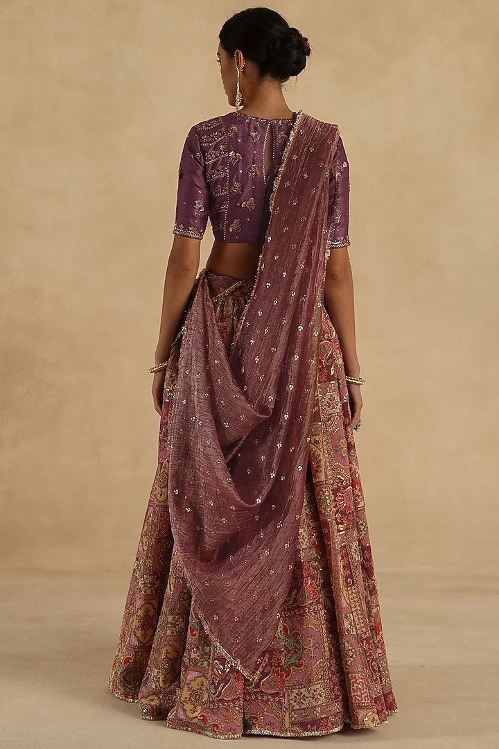Plum Silk Wedding Lehenga Saree Set by Begum Pret at Pernia's Pop Up Shop