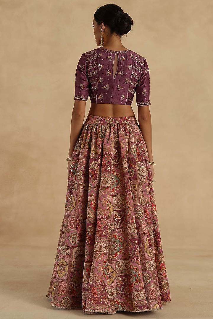 Plum Silk Wedding Lehenga Saree Set by Begum Pret at Pernia's Pop Up Shop