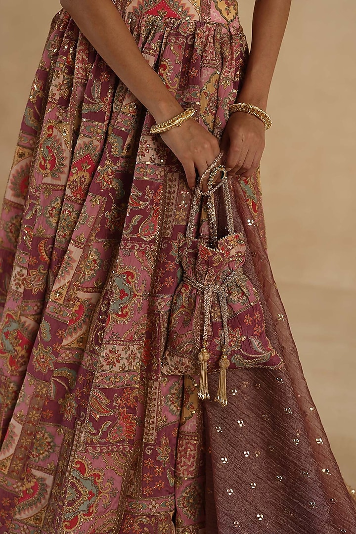 Plum Silk Wedding Lehenga Saree Set by Begum Pret at Pernia's Pop Up Shop