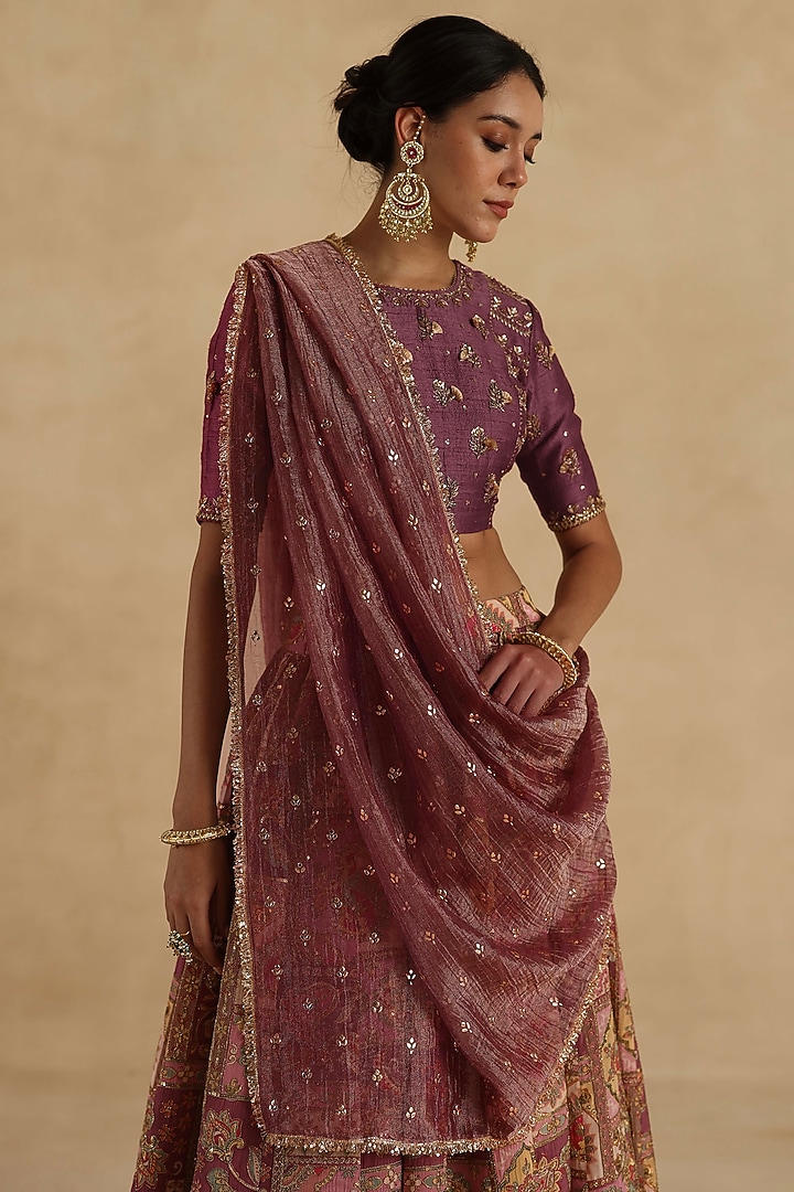 Plum Silk Wedding Lehenga Saree Set by Begum Pret at Pernia's Pop Up Shop
