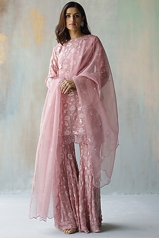 Plum Georgette Sharara Set by Begum Pret