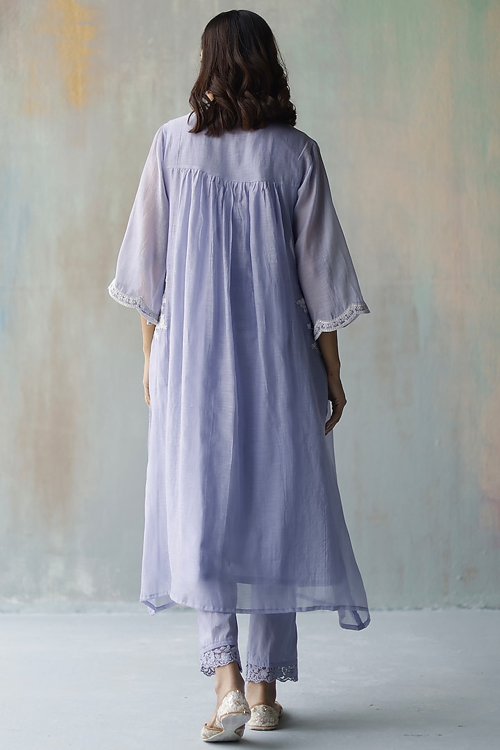 Periwinkle Chanderi Kurta Set by Begum Pret at Pernia's Pop Up Shop