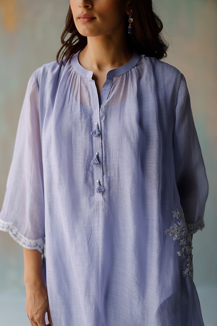 Periwinkle Chanderi Kurta Set by Begum Pret at Pernia's Pop Up Shop