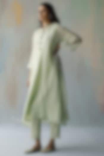 Green Handloom Chanderi Kurta Set by Begum Pret