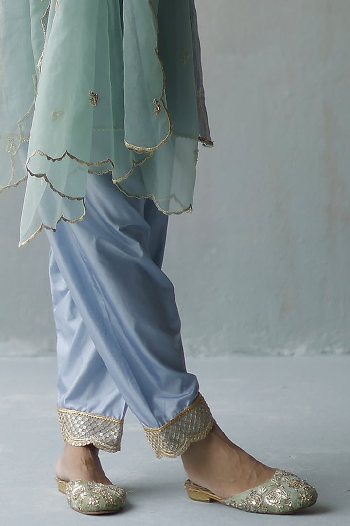 Aqua Blue Embroidered Kurta Set by Begum Pret at Pernia's Pop Up Shop