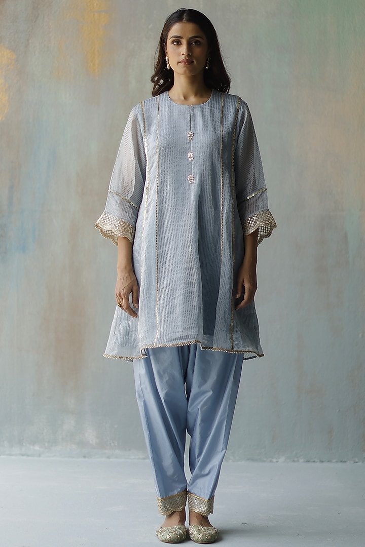 Aqua Blue Embroidered Kurta Set by Begum Pret at Pernia's Pop Up Shop