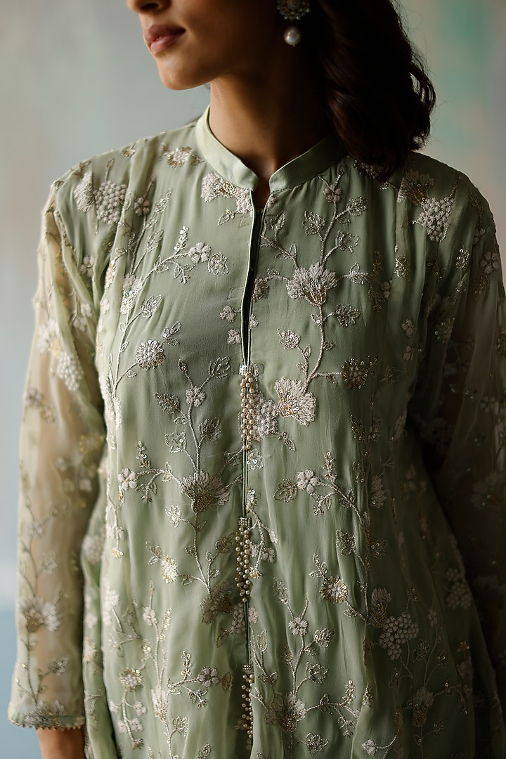 Green Georgette Dhoti Set by Begum Pret at Pernia's Pop Up Shop