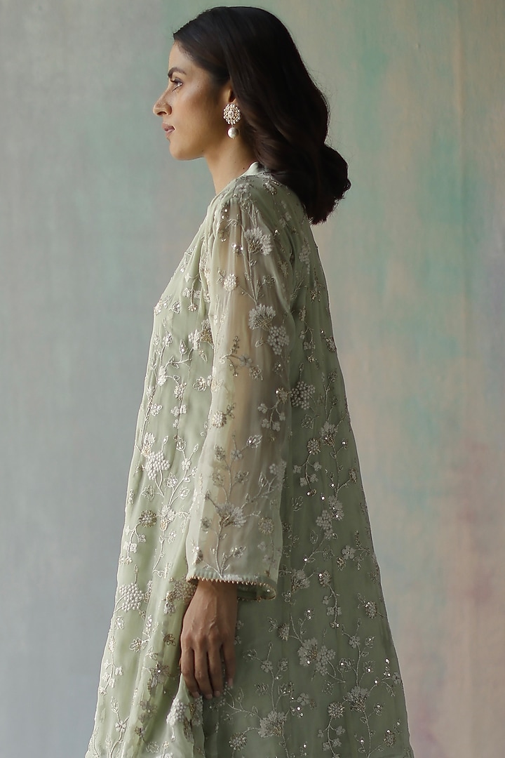 Green Georgette Dhoti Set by Begum Pret at Pernia's Pop Up Shop