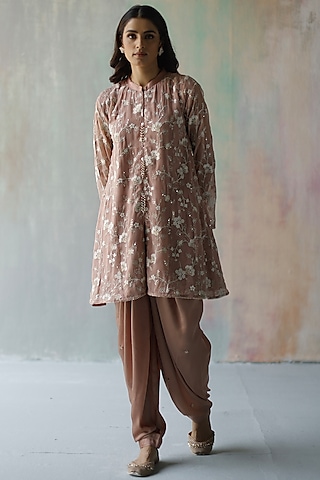 Plum Georgette Dhoti Set by Begum Pret