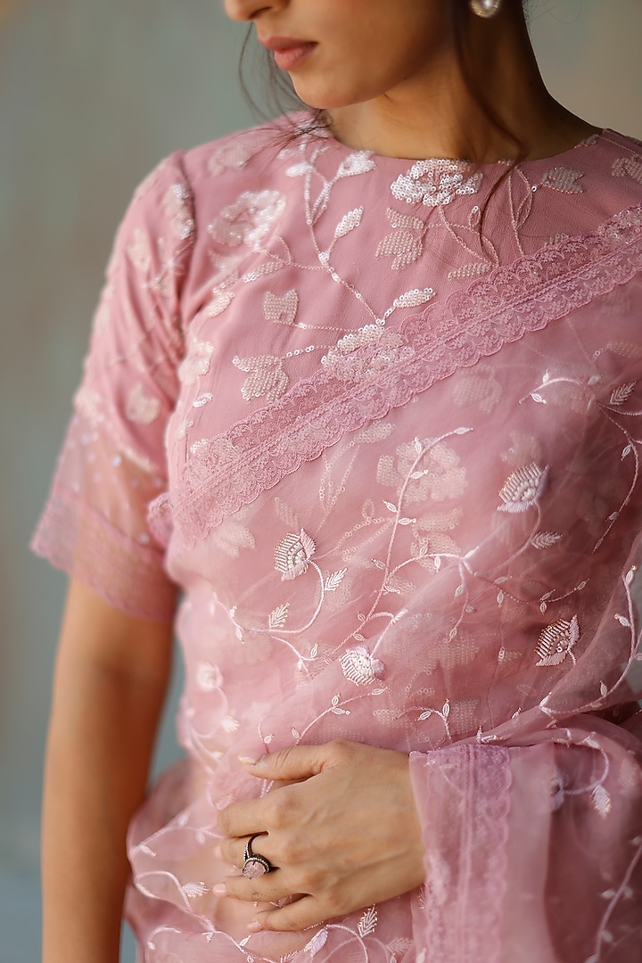 Plum Embroidered Party Wear Saree Set by Begum Pret at Pernia's Pop Up Shop