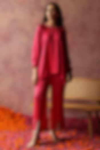 Fuchsia Satin Embroidered Co-Ord Set by Begum Pret at Pernia's Pop Up Shop