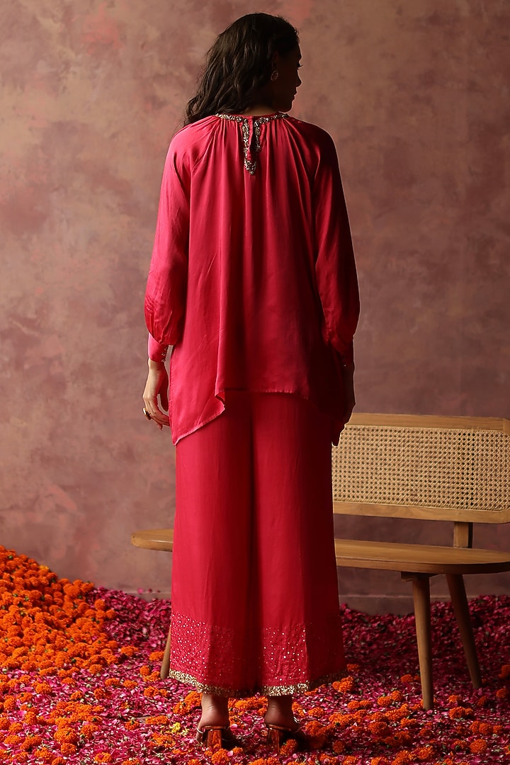 Fuchsia Satin Embroidered Co-Ord Set by Begum Pret at Pernia's Pop Up Shop