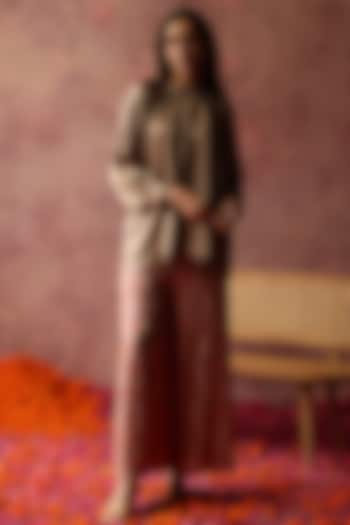 Champagne Gold Satin Embroidered Co-Ord Set by Begum Pret at Pernia's Pop Up Shop