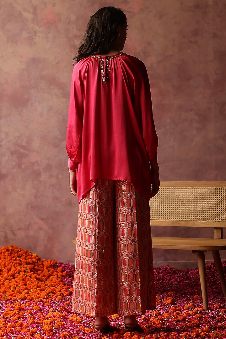 Fuchsia Satin Embroidered Co-Ord Set by Begum Pret at Pernia's Pop Up Shop