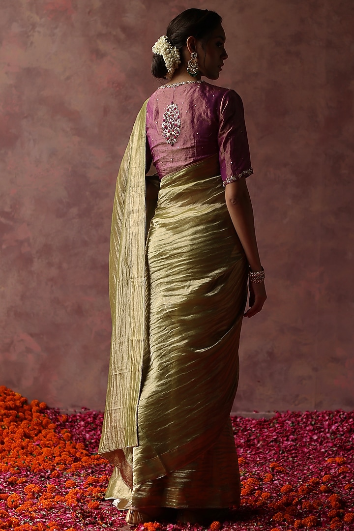 Olive Zari Tissue Wedding Saree Set by Begum Pret at Pernia's Pop Up Shop