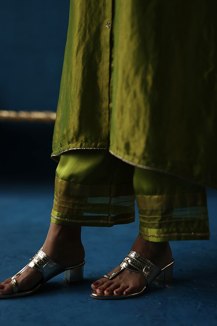 Green Zari Silk Sequins Hand Embroidered kurta Set by Begum Pret at Pernia's Pop Up Shop
