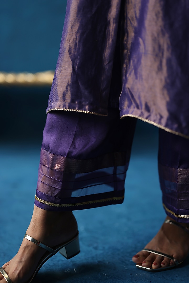Purple Zari Silk Sequins Hand Embroidered kurta Set by Begum Pret at Pernia's Pop Up Shop