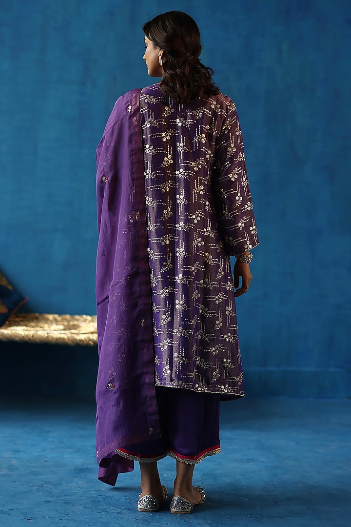 Purple Zari Silk Sequins Work kurta Set by Begum Pret at Pernia's Pop Up Shop