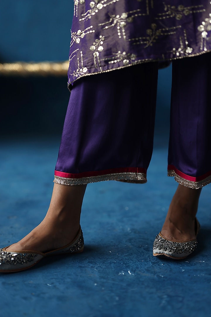 Purple Zari Silk Sequins Work kurta Set by Begum Pret at Pernia's Pop Up Shop