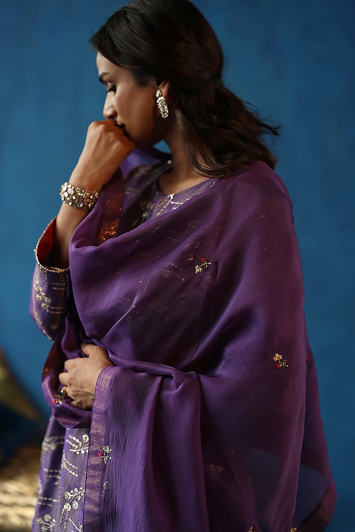 Purple Zari Silk Sequins Work kurta Set by Begum Pret at Pernia's Pop Up Shop