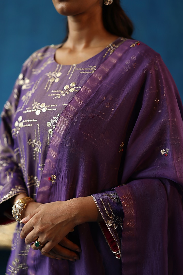 Purple Zari Silk Sequins Work kurta Set by Begum Pret at Pernia's Pop Up Shop